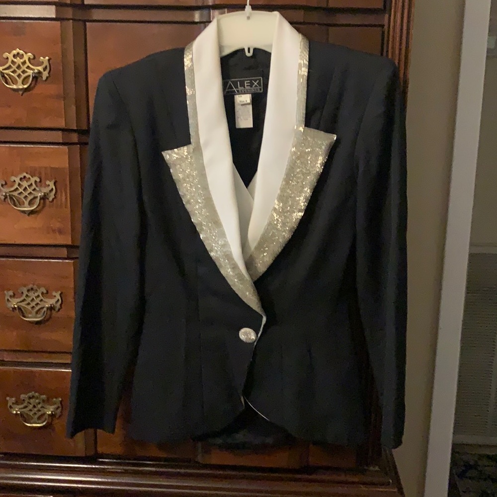 Vintage  blazer w/ satan white and beaded lapels